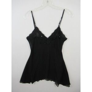 Vintage 80s 90s Kaity Chemise Nightgown Women L Black Semi-Sheer Sleeveless Sexy